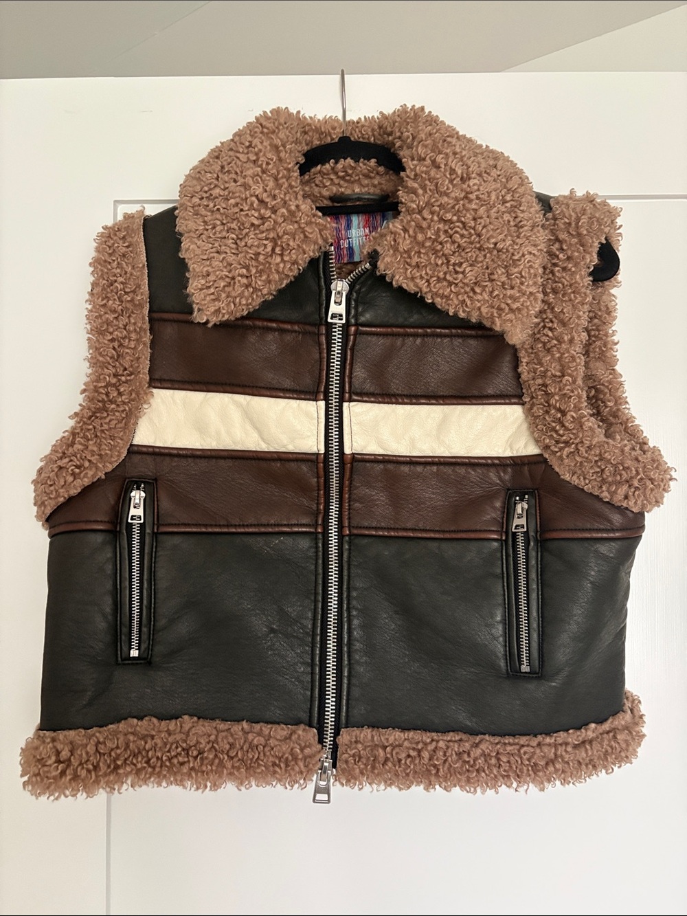 Women Brown & Cream Faux Shearling Leather Vest